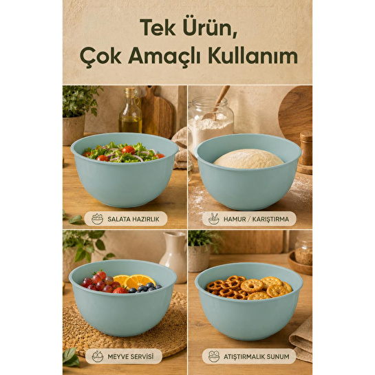 Vienev 8'li Karıştırma Ve Hazırlama Kasesi Seti Mint - 1l 1.5l 2.3l 3.3l