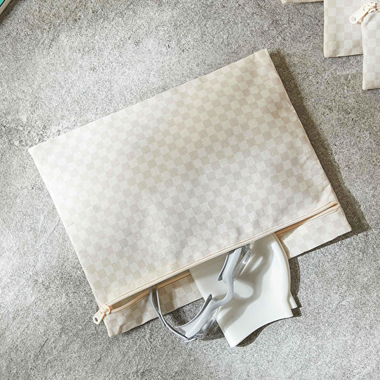 Ocean Home Textile 5'li Su Geçirmez Pvc Astarlı Bej Dama Desen Islak Kuru Çanta Seti 20 X 13 / 24 X 20 / 30 X 24 / 28 X 30 / 30 X