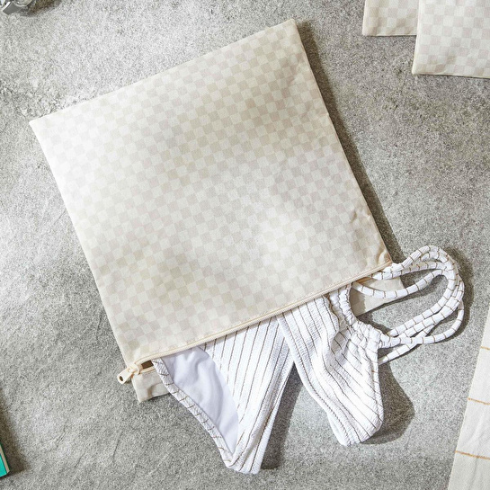 Ocean Home Textile 5'li Su Geçirmez Pvc Astarlı Bej Dama Desen Islak Kuru Çanta Seti 20 X 13 / 24 X 20 / 30 X 24 / 28 X 30 / 30 X