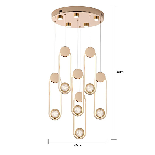 Apliqa Beckett 6'lı Kristal Top Başlıklı Gold Sarkıt Led Avize