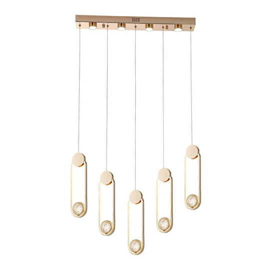 Apliqa Beckett 5'li Sıralı Kristal Top Başlıklı Gold Sarkıt Led Avize