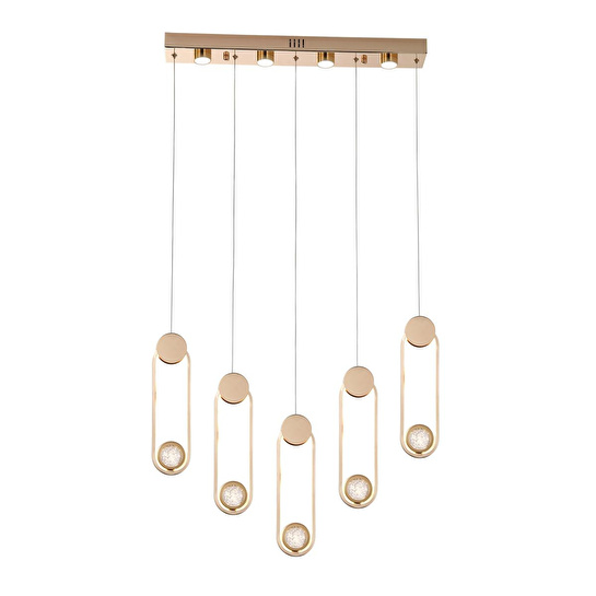Apliqa Beckett 5'li Sıralı Kristal Top Başlıklı Gold Sarkıt Led Avize