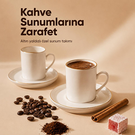 Vienev Porselen Altın Yaldızlı 6 Kişilik Kahve Fincanı Takımı Seti 12 Parça