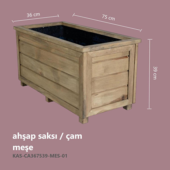 Kaf Ahşap Dekoratif Ahşap Saksı Uzun - Meşe