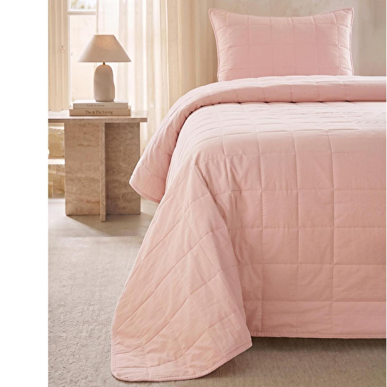 Ocean Home Textile %100 Pamuk Kumaş Kapitoneli Pembe Çok Amaçlı Tek Kişilik Yatak Örtüsü Seti 1 Adet 180 X 230 / 1 Adet 50 X 70 Cm