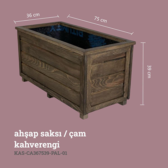 Kaf Ahşap Dekoratif Ahşap Saksı Uzun - Kahverengi