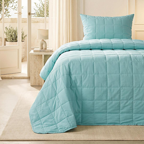 Ocean Home Textile %100 Pamuk Kumaş Kapitoneli Mint Çok Amaçlı Tek Kişilik Yatak Örtüsü Seti 1 Adet 180 X 230 / 1 Adet 50 X 70 Cm