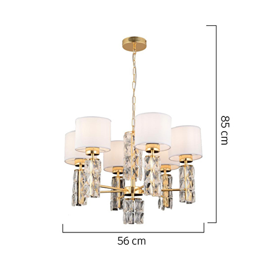 Apliqa Darell 6'lı Beyaz Şapkalı Gold Kristalli Taşlı Modern Tasarım Kristal Salon Avize