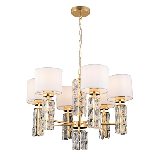 Apliqa Darell 6'lı Beyaz Şapkalı Gold Kristalli Taşlı Modern Tasarım Kristal Salon Avize