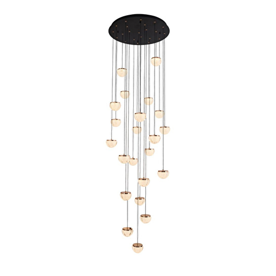 Apliqa Derem 22'li Siyah Gold 200 Watt Yuvarlak Kristal Taşlı Salon Led Sarkıt Avize