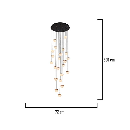 Apliqa Derem 22'li Siyah Gold 200 Watt Yuvarlak Kristal Taşlı Salon Led Sarkıt Avize