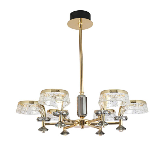 Apliqa Ekerd 6'lı Gold 50 Watt Yuvarlak Kristalli Modern Sarkıt Salon Led Avize