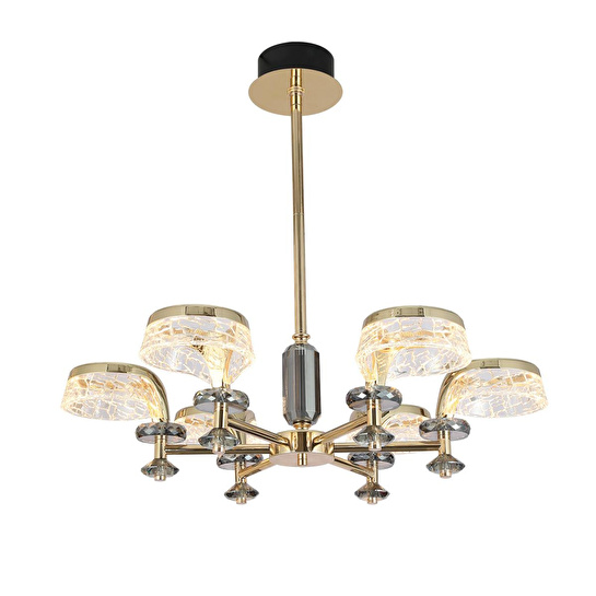 Apliqa Ekerd 6'lı Gold 50 Watt Yuvarlak Kristalli Modern Sarkıt Salon Led Avize