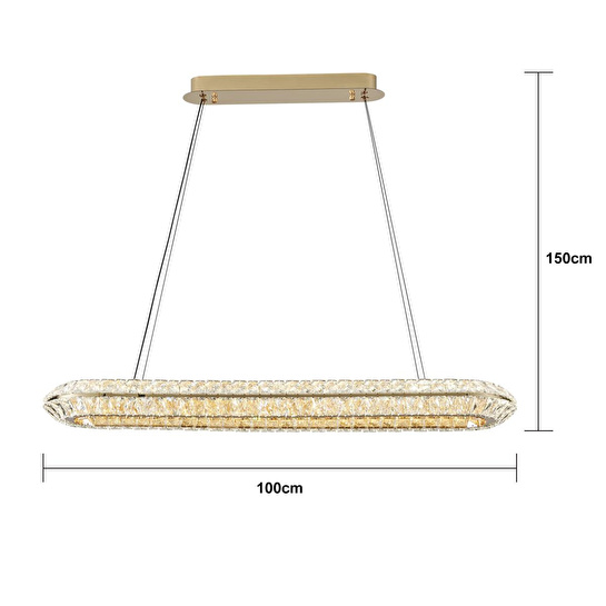 Apliqa Kyler Sıralı Gold 120 Watt Kristalli 3 Renkli Led Sarkıt Avize