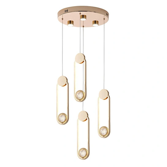 Apliqa Beckett 4'lü Kristal Top Başlıklı Gold Sarkıt Led Avize