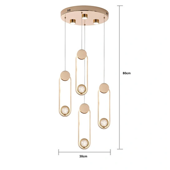 Apliqa Beckett 4'lü Kristal Top Başlıklı Gold Sarkıt Led Avize