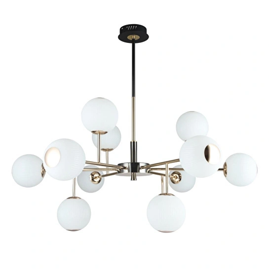 Apliqa Sofia 12'li Siyah Gold 100 Watt Yuvarlak Modern Oturma Odası, Salon Avize