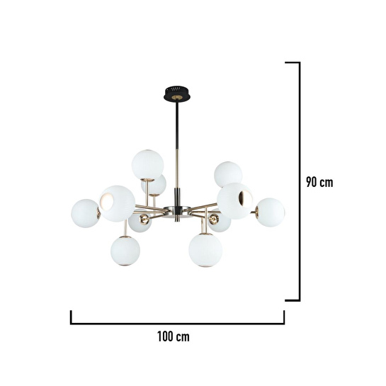 Apliqa Sofia 12'li Siyah Gold 100 Watt Yuvarlak Modern Oturma Odası, Salon Avize