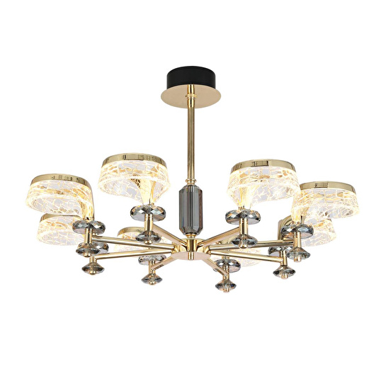 Apliqa Ekerd 8'li Gold 70 Watt Yuvarlak Kristalli Modern Sarkıt Salon Led Avize