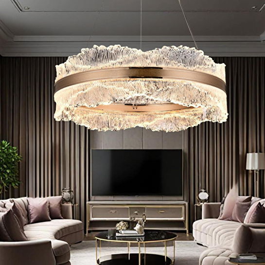 Apliqa Laden 50'lik Gold 60 Watt Kristal Taşlı Modern Salon Led Sarkıt Avize