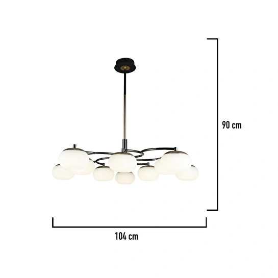 Apliqa Pura 10'lu Siyah Gold 100 Watt Yuvarlak Modern Oturma Odası, Salon Avize
