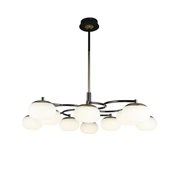 Apliqa Pura 10'lu Siyah Gold 100 Watt Yuvarlak Modern Oturma Odası, Salon Avize