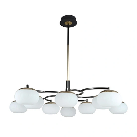 Apliqa Pura 10'lu Siyah Gold 100 Watt Yuvarlak Modern Oturma Odası, Salon Avize