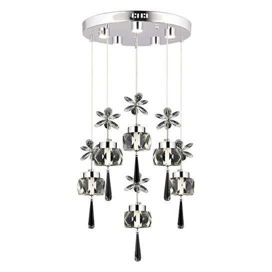 Apliqa Amaris 6'lı Yuvarlak 3 Renkli 79 Watt Krom Kelebek Led Avize Kristal Ledli Modern Oturma Odası Büyük Salon Sarkıt Avize