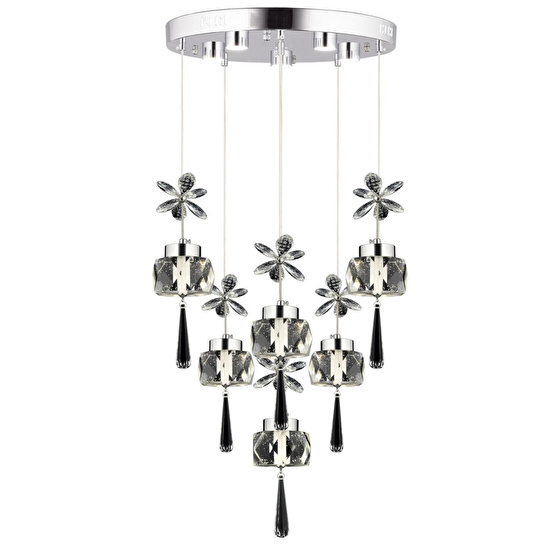 Apliqa Amaris 6'lı Yuvarlak 3 Renkli 79 Watt Krom Kelebek Led Avize Kristal Ledli Modern Oturma Odası Büyük Salon Sarkıt Avize