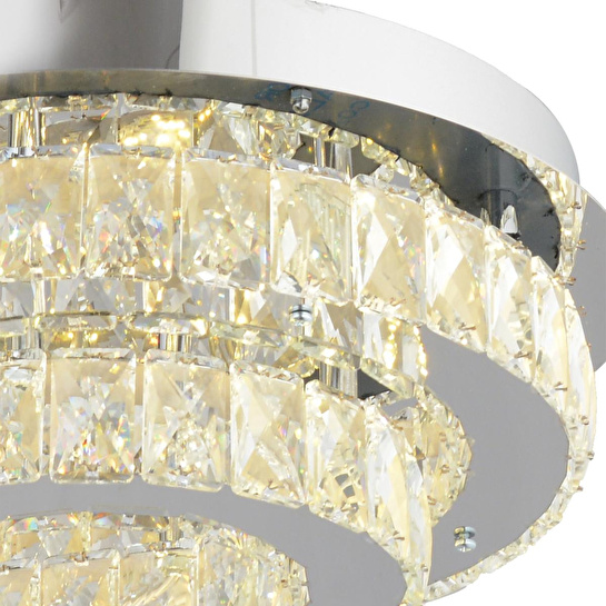 Apliqa Valeria 2 Katlı Elips Plafonyer Elips Ledli 3 Renkli Kristalli Taşlı Modern Tasarım Led Kristal Salon Avize