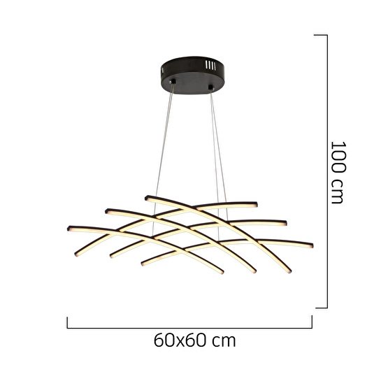 Apliqa Brian Mat Siyah Boyalı 3000k 58 Watt Sarkıt Salon Oturma Odası Ledli Avize