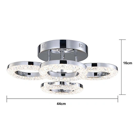 Apliqa Oylum 4'lü Krom 24 Watt Kristalli Koridor Salon Led Plafonyer Avize