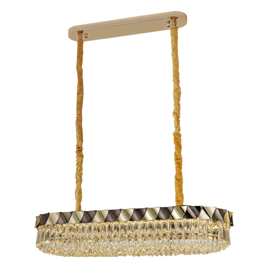 Apliqa Betty Gold Kaplamalı Yemek Masa Üstü 40 Watt Led Sarkıt Modern Tasarım Salon Kristal 3 Renk Ledli Avize
