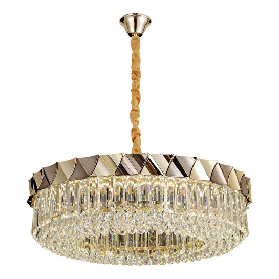 Apliqa Betty Gold Kaplamalı 31 Watt Led Sarkıt Modern Tasarım Salon Kristal 3 Renk Ledli Avize