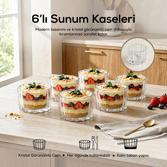 Vienev 6'lı Cam Sunum Kasesi, Magnolya Ve Tatlı Kasesi, Cam Çerezlik ,dondurma Kasesi 200cc