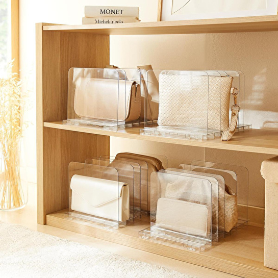 Ocean Home Textile 4'lü Ayarlanabilir 4 Bölmeli Şeffaf Raf Düzenleyici Set 36 X 24 X 21 Cm