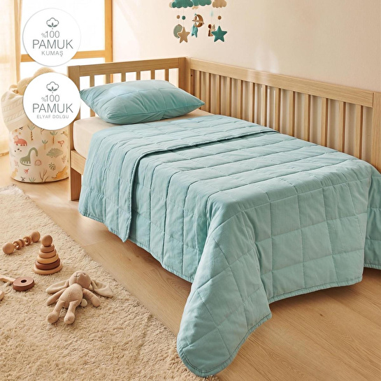 Ocean Home Textile %100 Pamuk Kumaş Kapitoneli Mint Çok Amaçlı Bebek Yatak Örtüsü Seti 1 Adet 100 X 150 / 1 Adet 37 X 47 Cm