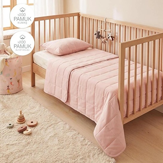 Ocean Home Textile %100 Pamuk Kumaş Kapitoneli Pembe Çok Amaçlı Bebek Yatak Örtüsü Seti 1 Adet 100 X 150 / 1 Adet 37 X 47 Cm
