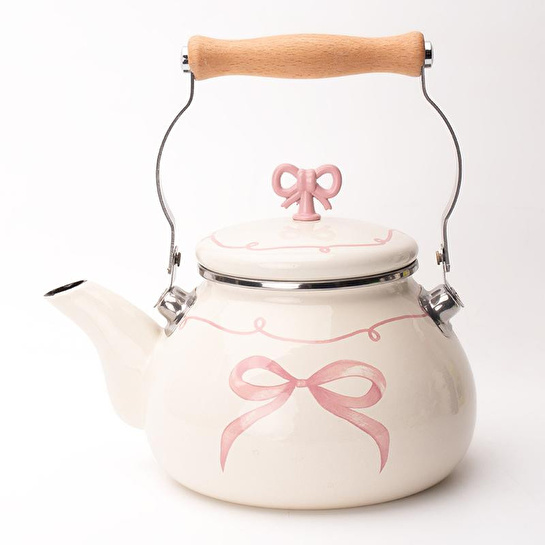 Emaylab Rebel Bow Kurdele Desenli Emaye Vintage Kettle
