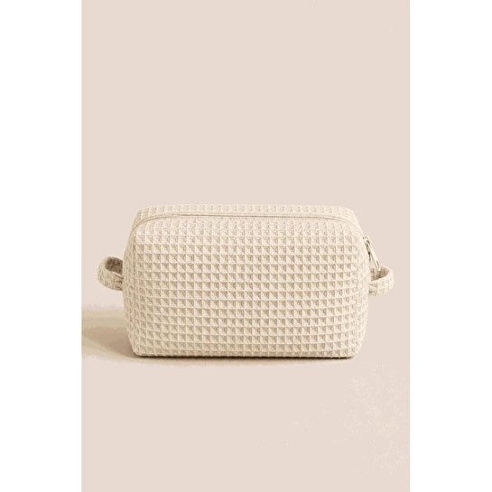 Beige & Stone Krem Kişiye Özel Harf Nakışlı Pamuklu Hediyelik Kadın Makyaj Kozmetik Ve Seyahat Çantası