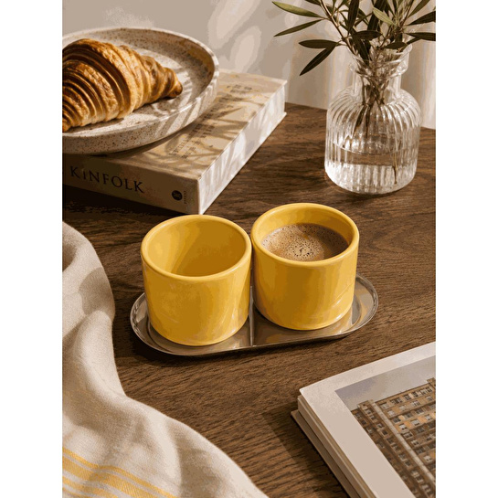 Beige & Stone 2'li Set Sarı Seramik Kupa 175 Ml Minimal Kahve Kupası Çay Fincanı Espresso Ve Türk Kahvesi Bardağı