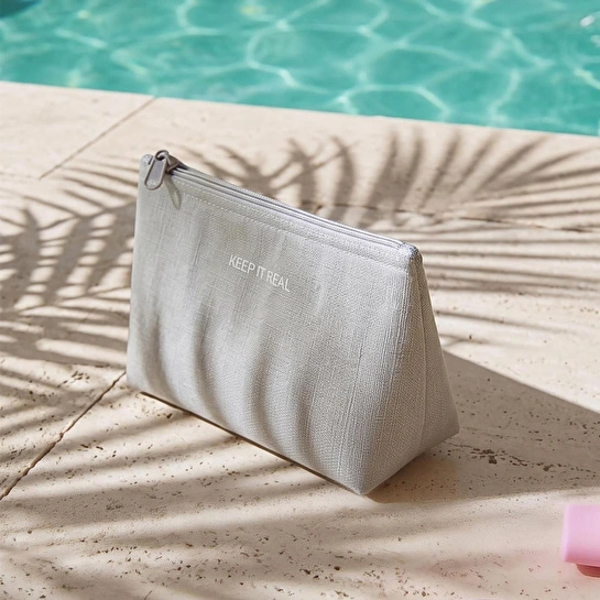 Ocean Home Textile Termal Astarlı Su İtici Leke Tutmaz Gri Renk Jüt Keten Makyaj İlaç Çantası 19 X 13 X 7 Cm