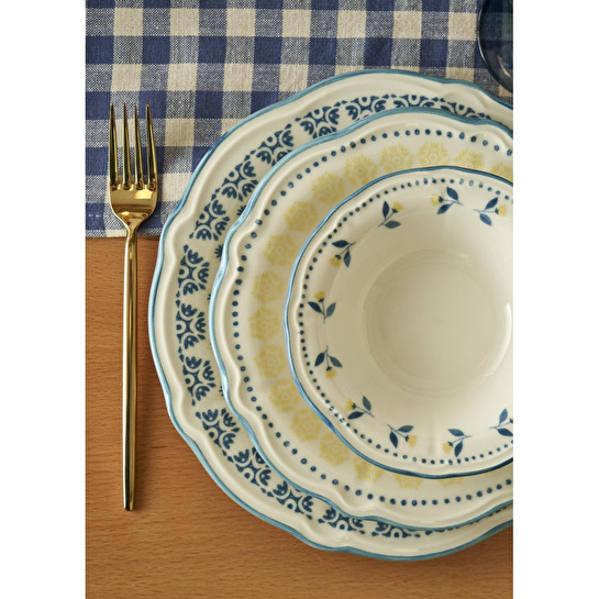 Bella Maison Mabel Stoneware 24 Parça 6 Kişilik Yemek Takımı Mavi Mavi