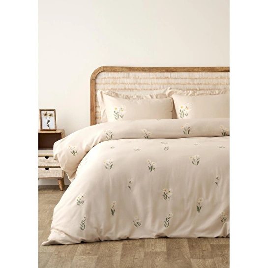 Bella Maison %100 Pamuk Saten Daisy Çift Kişilik Nevresim Takımı Bej (200x220 Cm) Bej