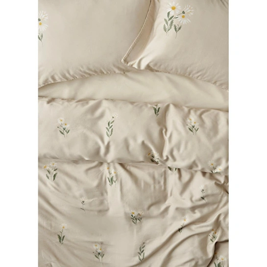 Bella Maison %100 Pamuk Saten Daisy Çift Kişilik Nevresim Takımı Bej (200x220 Cm) Bej