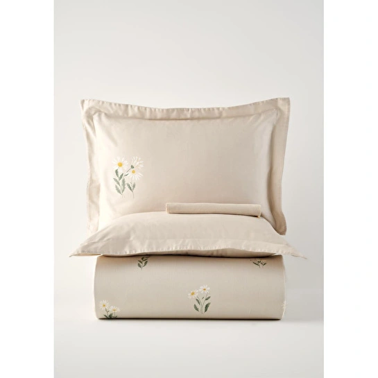 Bella Maison %100 Pamuk Saten Daisy Çift Kişilik Nevresim Takımı Bej (200x220 Cm) Bej