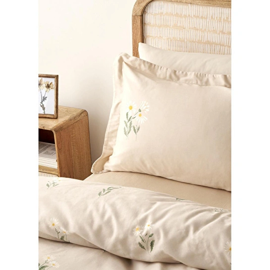 Bella Maison %100 Pamuk Saten Daisy Çift Kişilik Nevresim Takımı Bej (200x220 Cm) Bej
