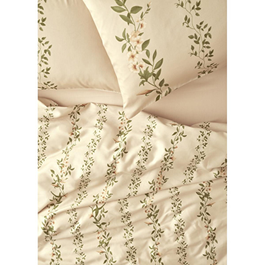 Bella Maison %100 Pamuk Saten Flora Çift Kişilik Nevresim Takımı Bej (200x220 Cm) Bej