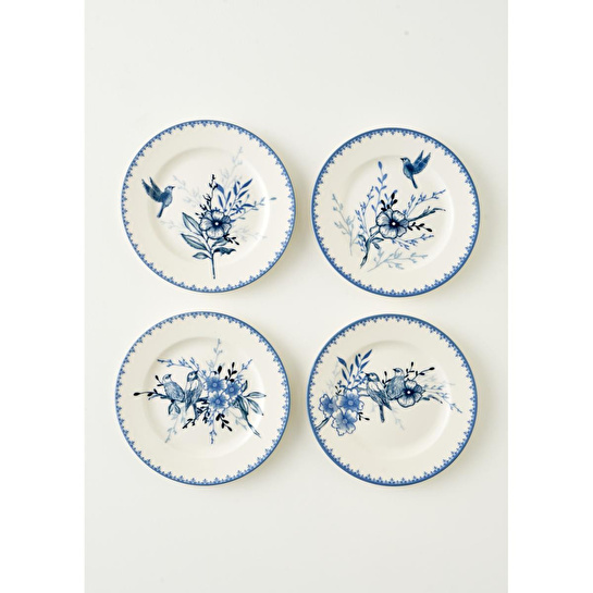 Bella Maison Bleu Blanc Porselen 4'lü Pasta Tabağı Mavi (21 Cm) Mavi