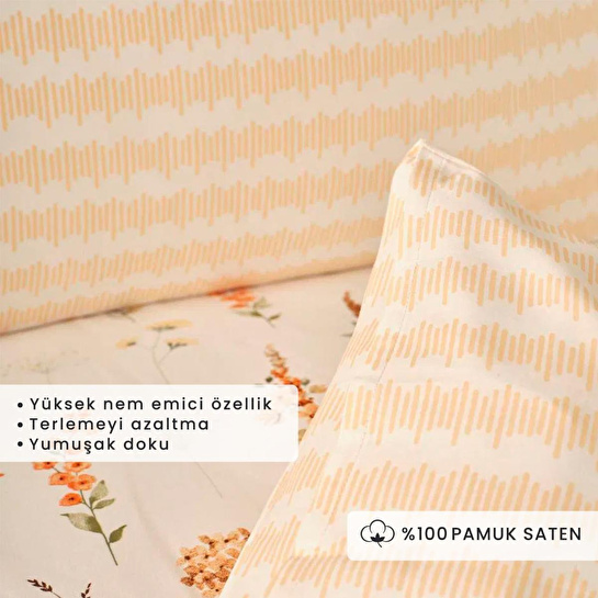 Bella Maison %100 Pamuk Saten Leora Tek Kişilik Nevresim Seti Somon (160x220 Cm) Somon